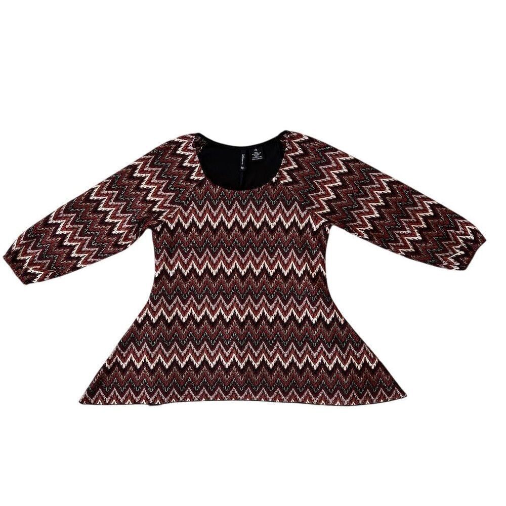 New Directions Petite Chevron Blouse Multicolor 3/4 Sleeve Peplum Top - Picture 4 of 8